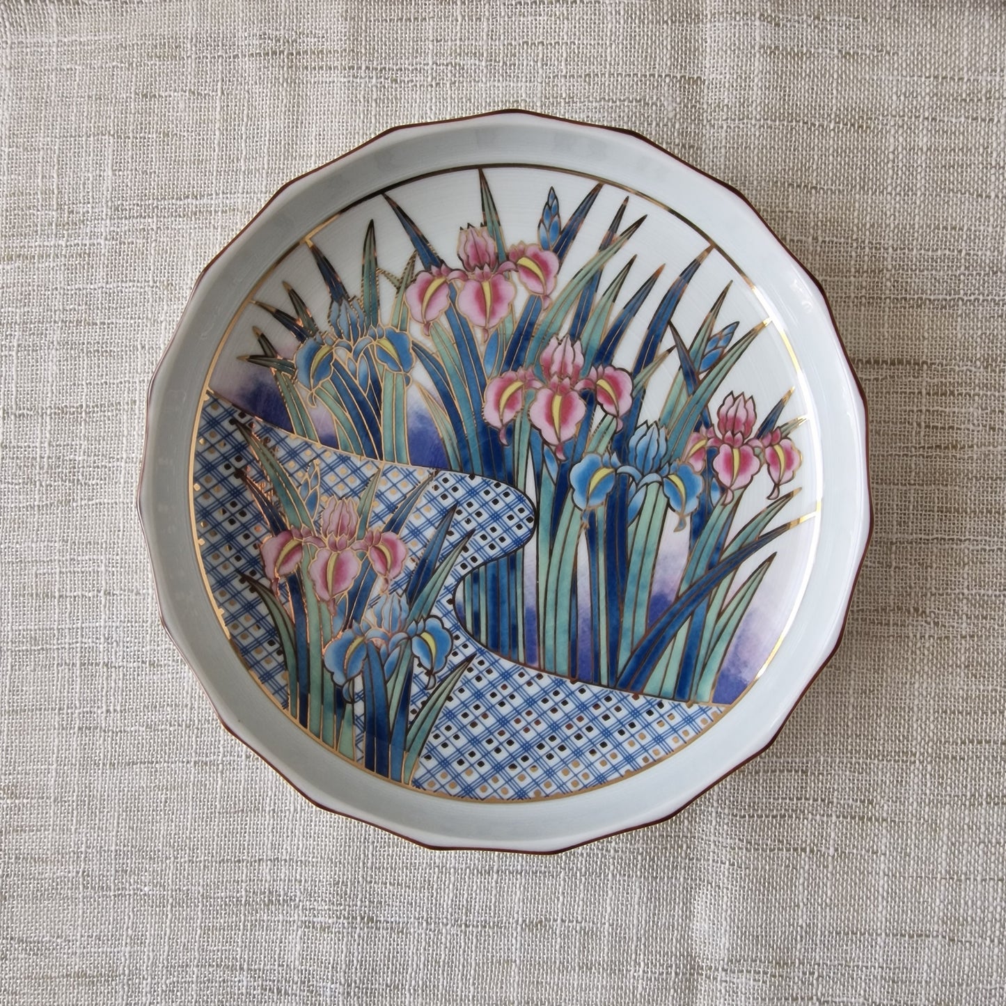 Asian Decorative Plate with Irises