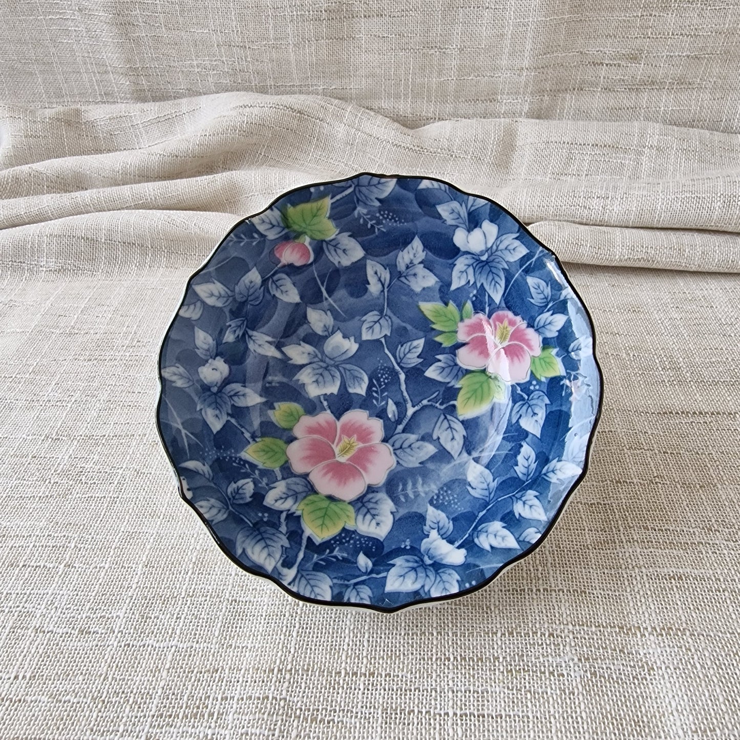 Asian Decorative Bowl with Hibiscuses