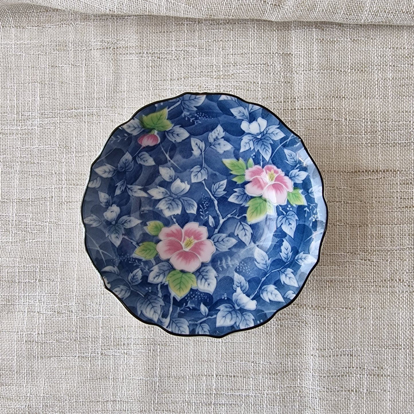Asian Decorative Bowl with Hibiscuses
