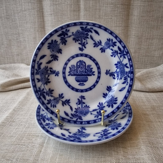 Antique Flow Blue Delft Plates by Mintons