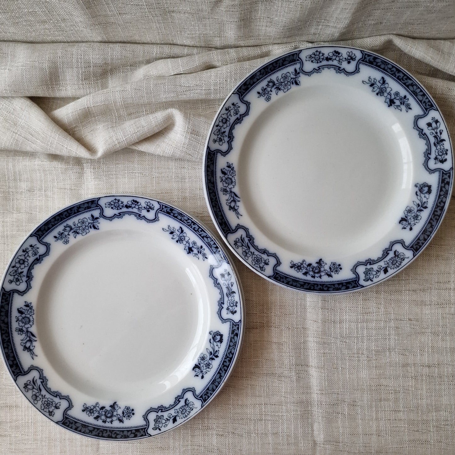 Antique Flow Blue Romney Plates by Keeling & Co.