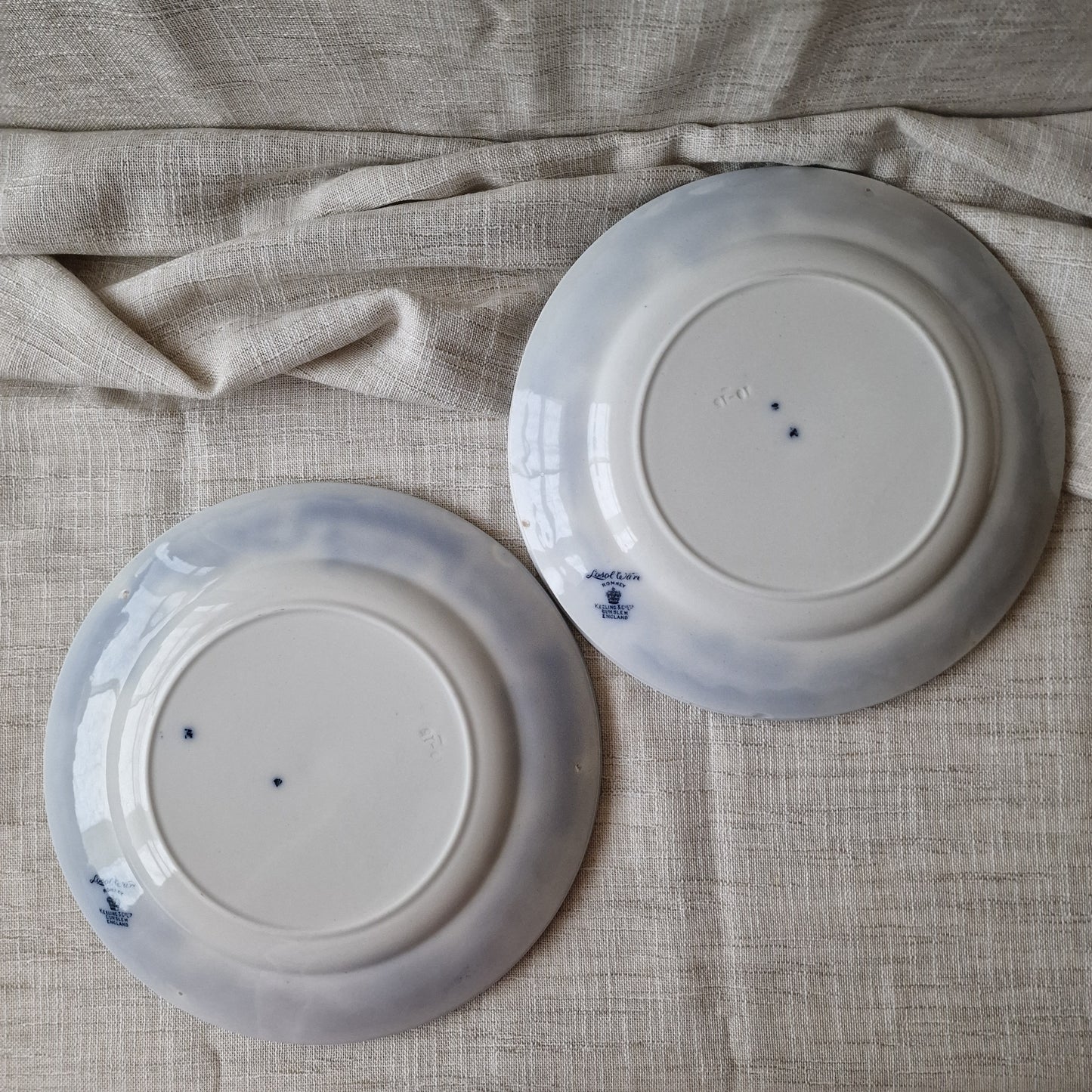 Antique Flow Blue Romney Plates by Keeling & Co.